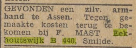 Gevonden, zilveren armband: Provinciaalse Drentsche en Asser courant 4 maart 1933