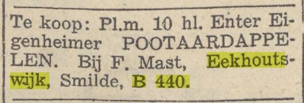 Te koop, pootaardappelen: Provinciaalse Drentsche en Asser courant 29 april 1933